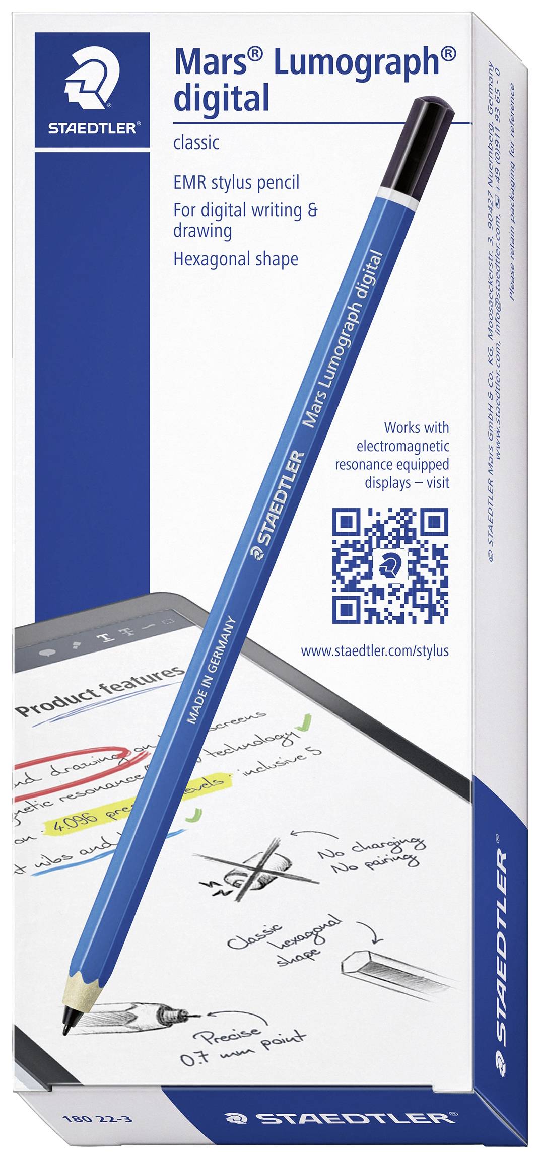Staedtler Mars® Lumograph® digital classic Digitaler Stift mit druckempfindlicher Schreibspitze, mit präziser Schreibspitze Blau