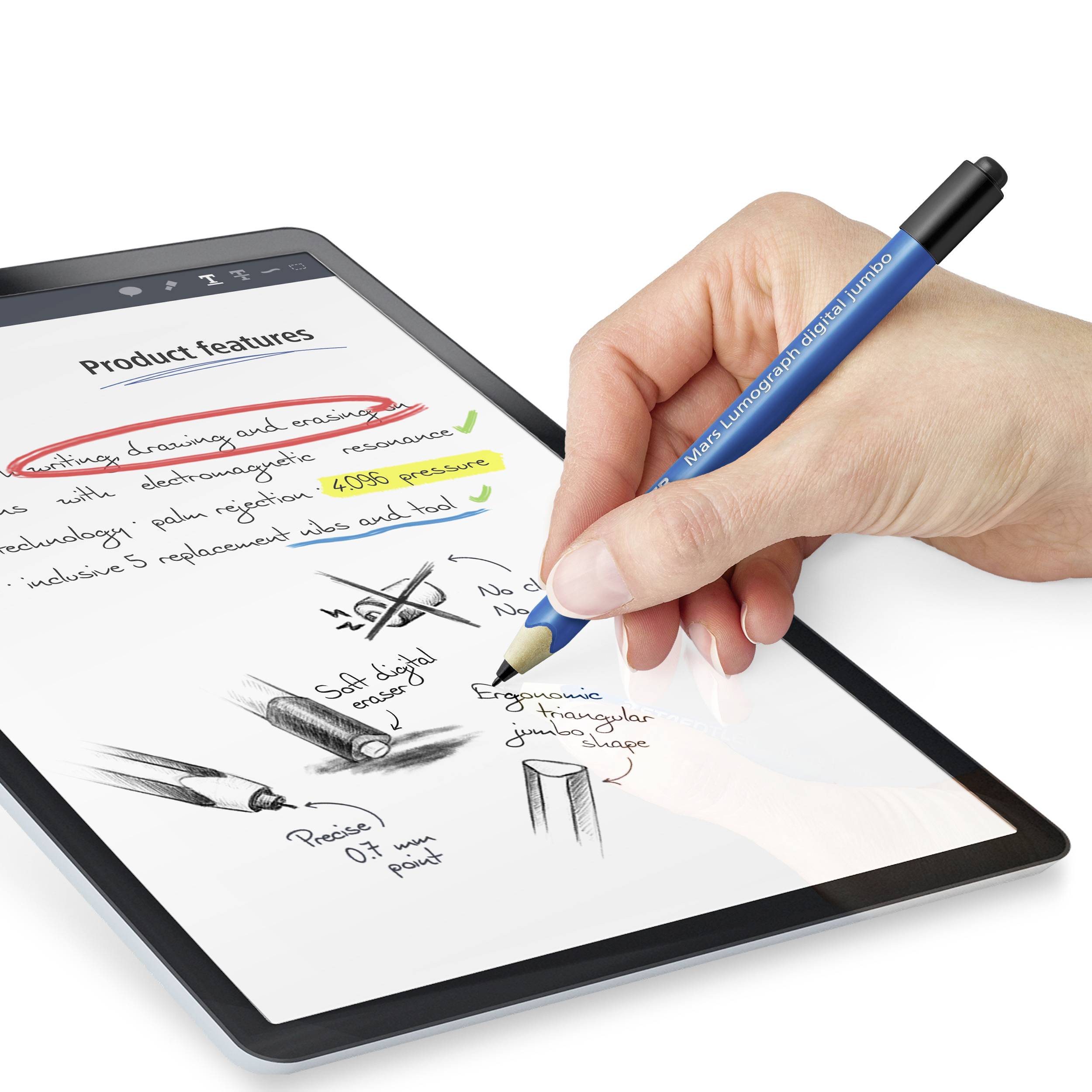 Staedtler Mars® Lumograph® digital jumbo Digitaler Stift mit druckempfindlicher Schreibspitze, mit präziser Schreibspitze, Radiergummi-Taste Blau
