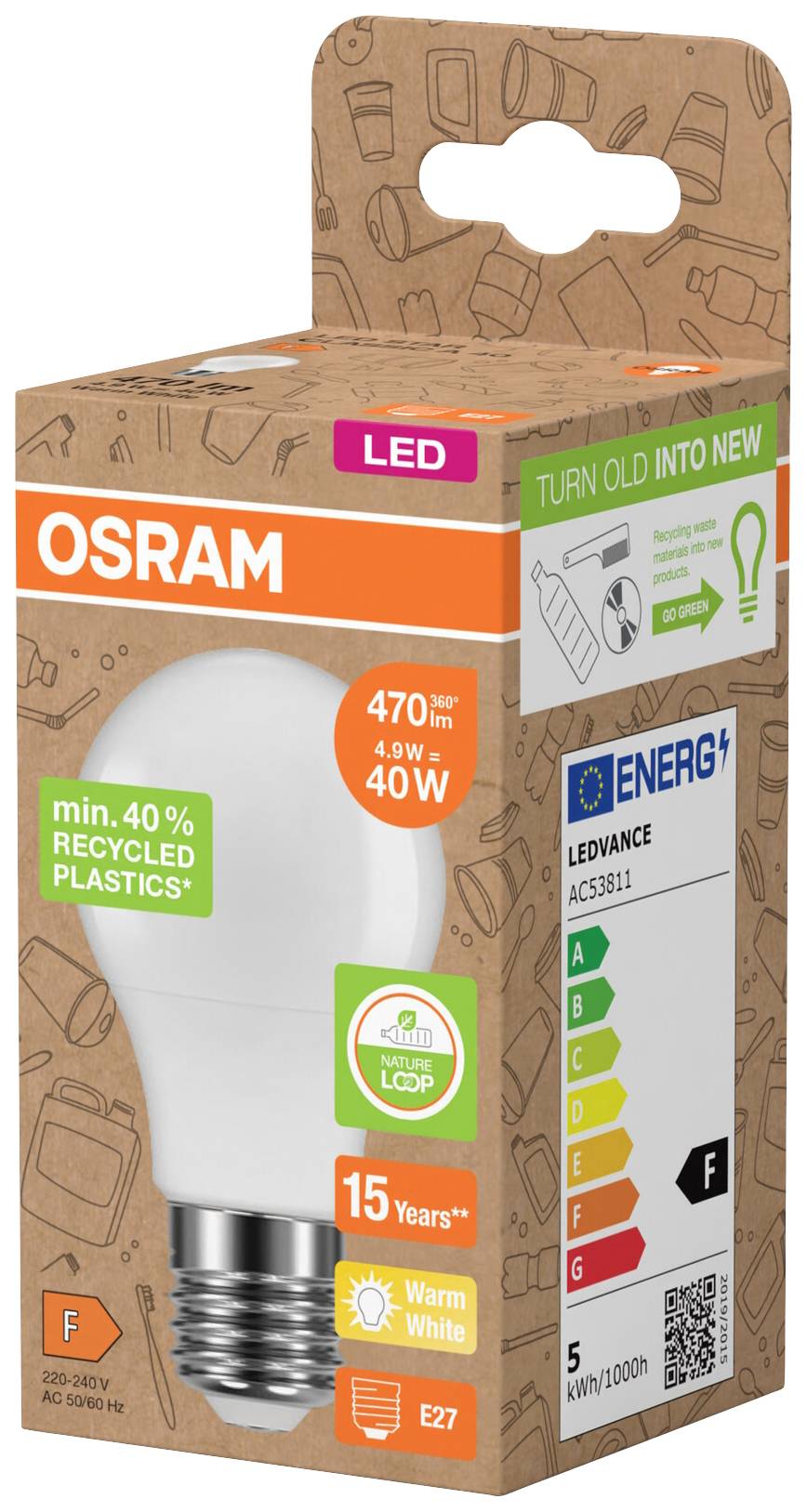 OSRAM HOMELIGHTING 4058075831766 LED EEK F (A - G) E27 Glühlampenform 4.9 W = 40 W Warmweiß (Ø x L) 55 mm x 100 mm 1 St.