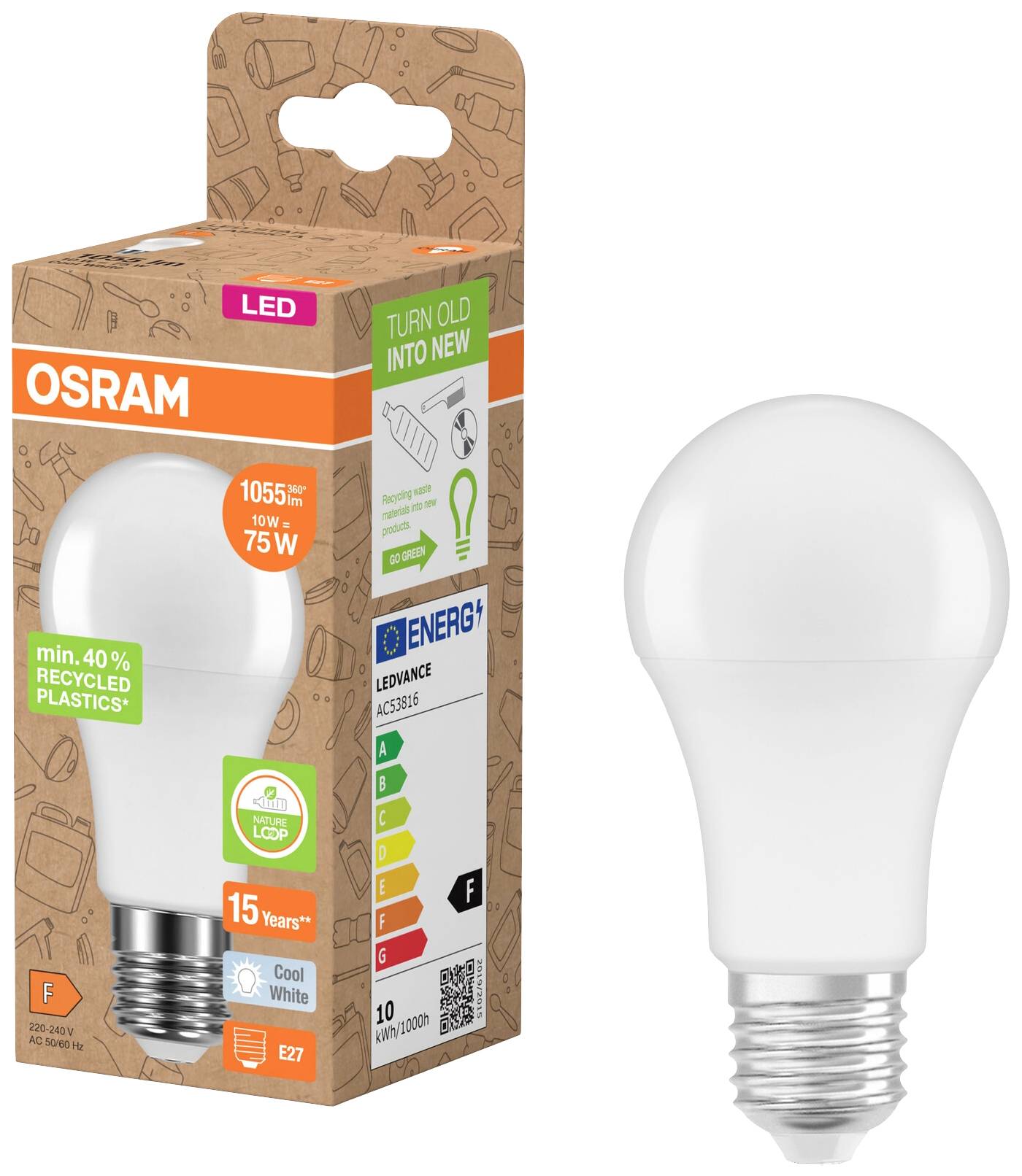 OSRAM HOMELIGHTING 4058075831865 LED EEK F (A - G) E27 Glühlampenform 10W = 75W Neutralweiß (Ø x L) 60mm x 113mm 1St.