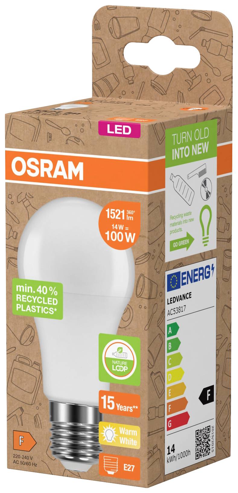 OSRAM HOMELIGHTING 4058075831889 LED EEK F (A - G) E27 Glühlampenform 14 W = 100 W Warmweiß (Ø x L) 60 mm x 118 mm 1 St.