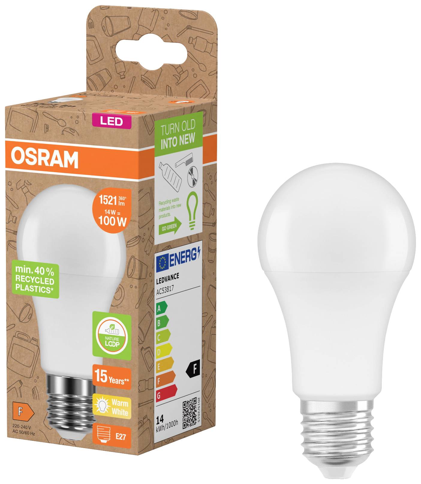 OSRAM HOMELIGHTING 4058075831889 LED EEK F (A - G) E27 Glühlampenform 14 W = 100 W Warmweiß (Ø x L) 60 mm x 118 mm 1 St.