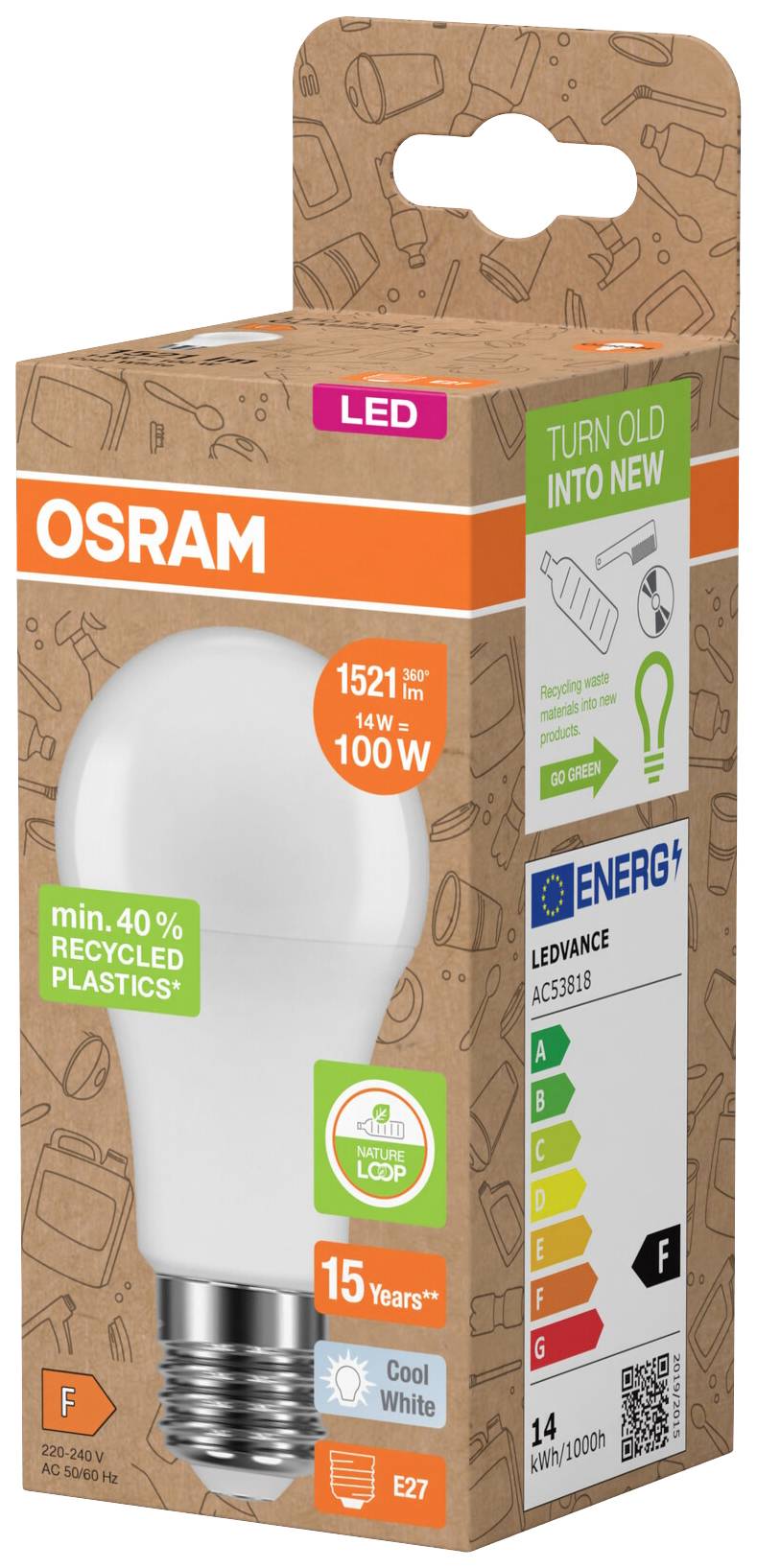 OSRAM HOMELIGHTING 4058075831902 LED EEK F (A - G) E27 Glühlampenform 14W = 100W Neutralweiß (Ø x L) 60mm x 118mm 1St.