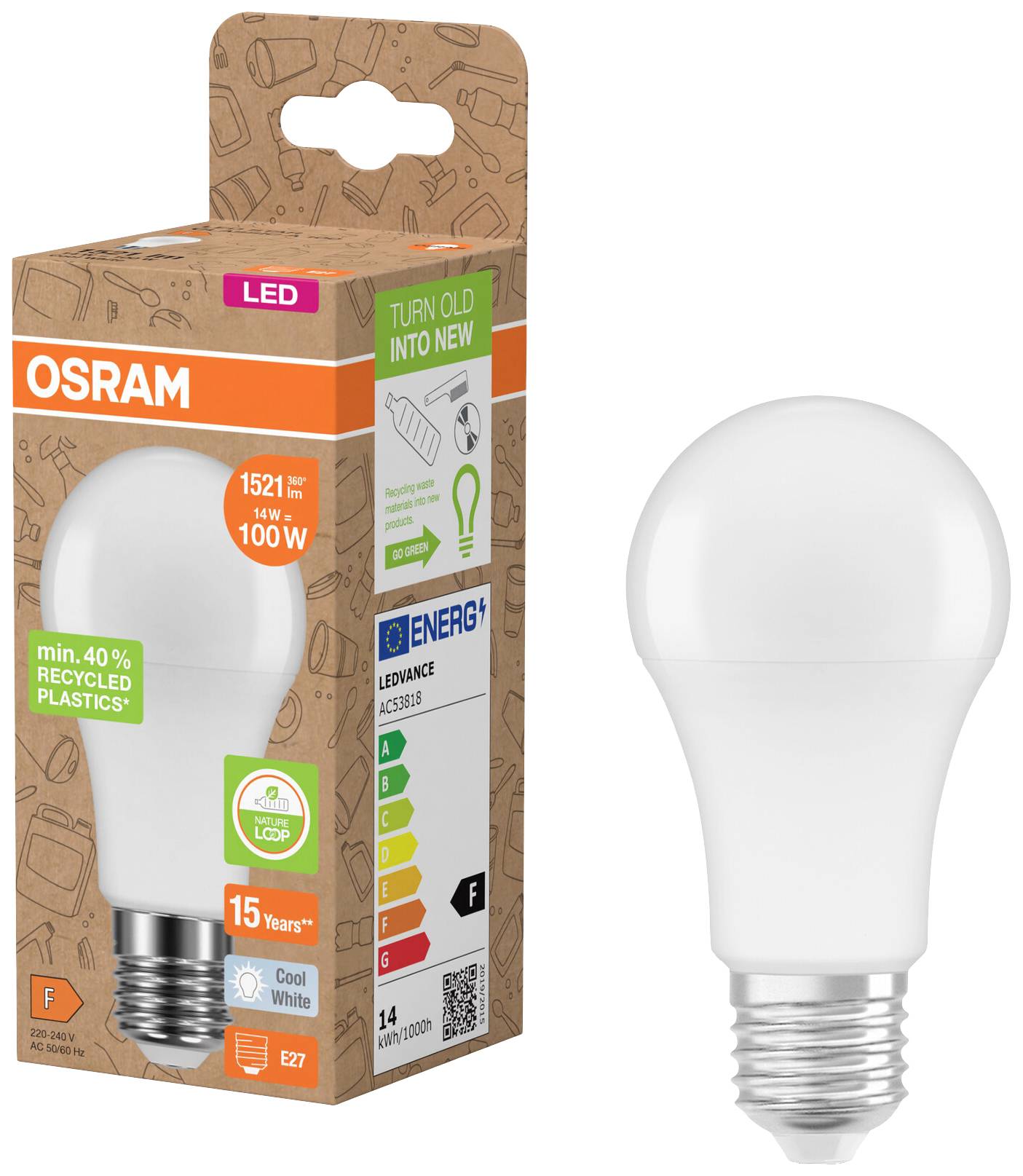 OSRAM HOMELIGHTING 4058075831902 LED EEK F (A - G) E27 Glühlampenform 14 W = 100 W Neutralweiß (Ø x L) 60 mm x 118 mm 1 St.