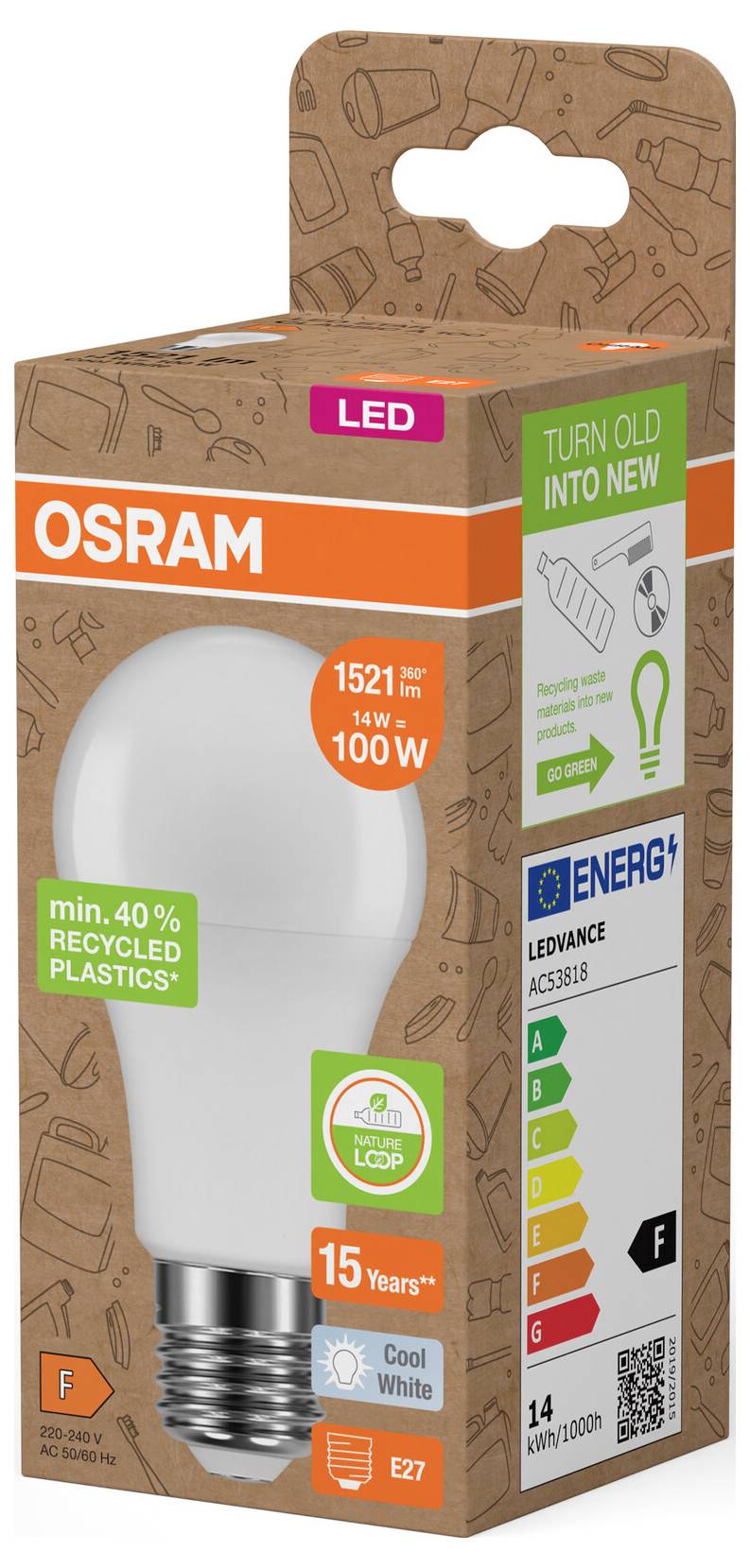OSRAM LED-Glühbirne Verpackung mit einer matten Birne, „ALTES IN NEUES UMWANDELN