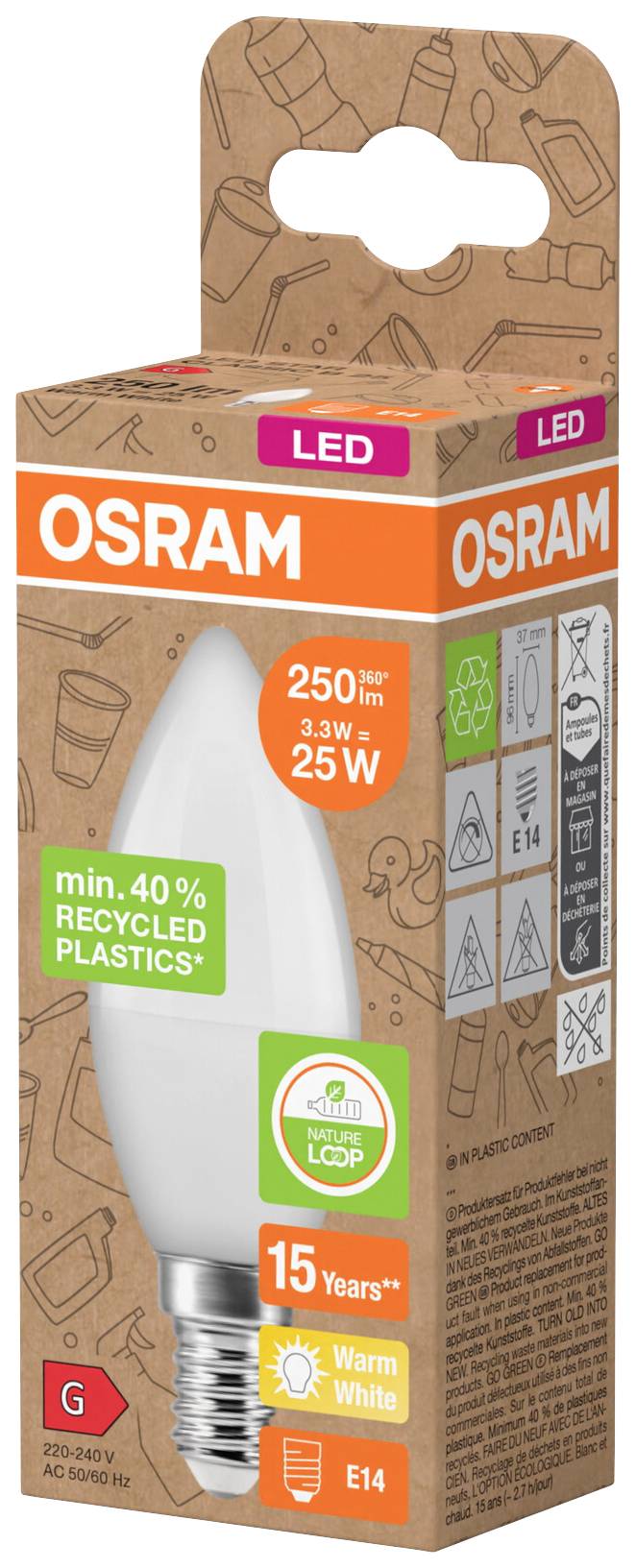 OSRAM HOMELIGHTING 4058075831926 LED EEK G (A - G) E14 Kerzenform 3.3 W = 25 W Warmweiß (Ø x L) 37 mm x 96 mm 1 St.