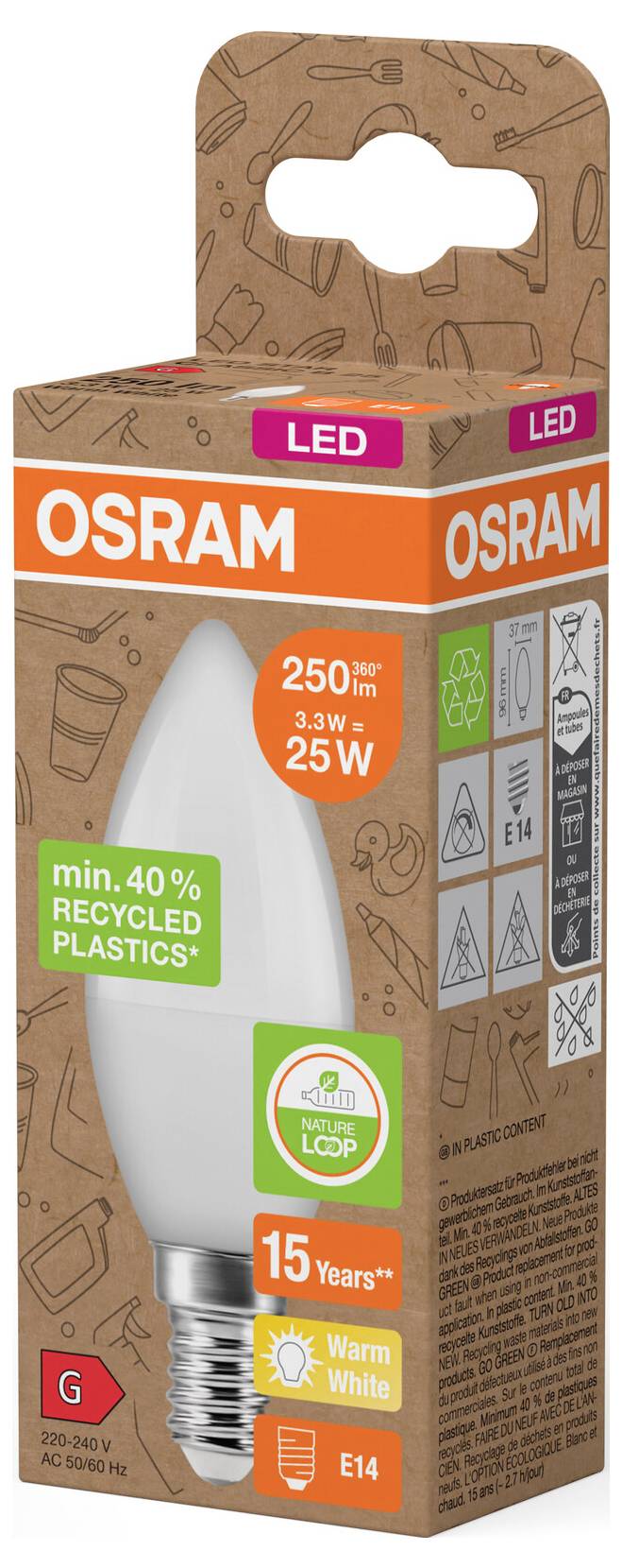 OSRAM LED-Glühbirnenverpackung mit den Beschriftungen „250 lm