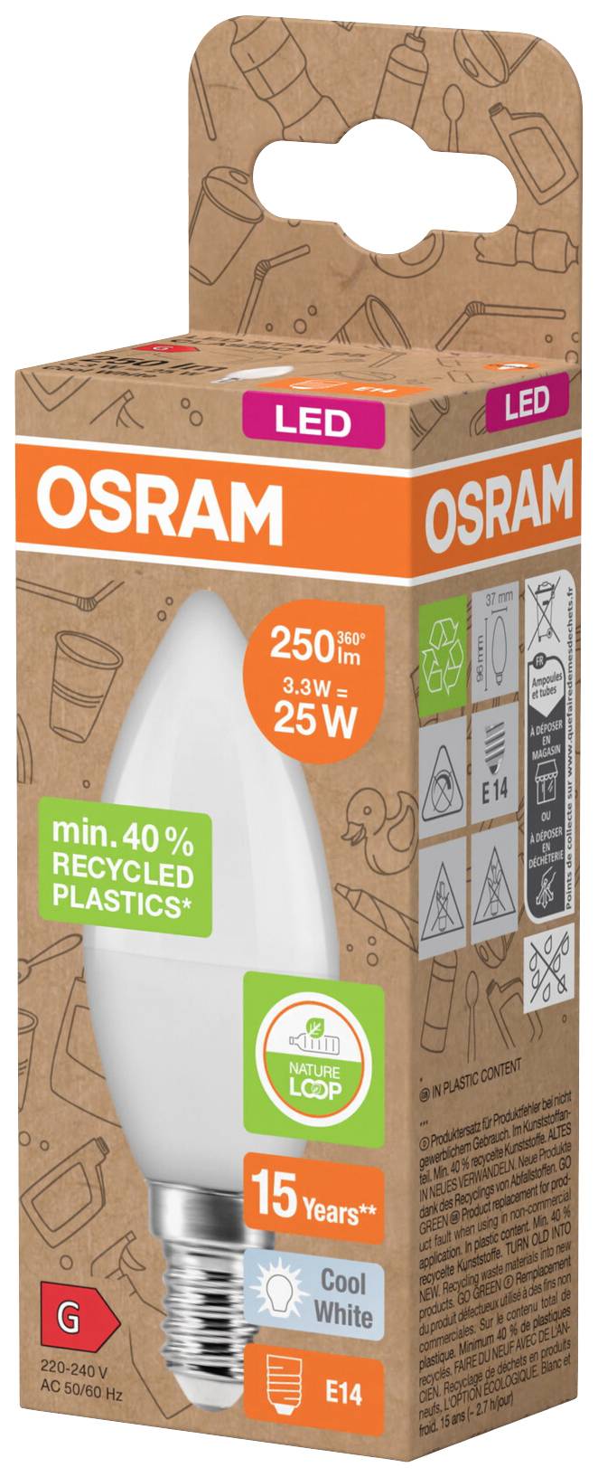 OSRAM HOMELIGHTING 4058075831940 LED EEK G (A - G) E14 Kerzenform 3.3W = 25W Neutralweiß (Ø x L) 37mm x 96mm 1St.