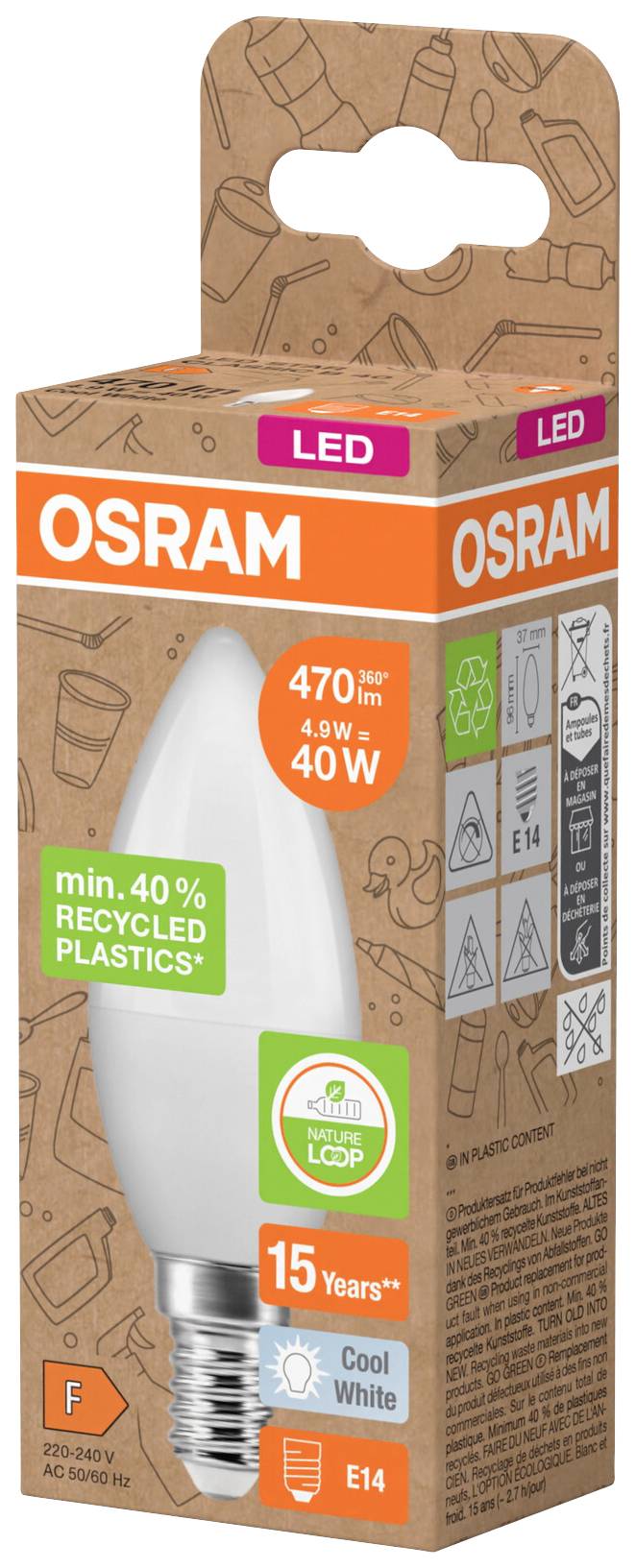 OSRAM HOMELIGHTING 4058075831988 LED EEK F (A - G) E14 Kerzenform 4.9W = 40W Neutralweiß (Ø x L) 37mm x 96mm 1St.