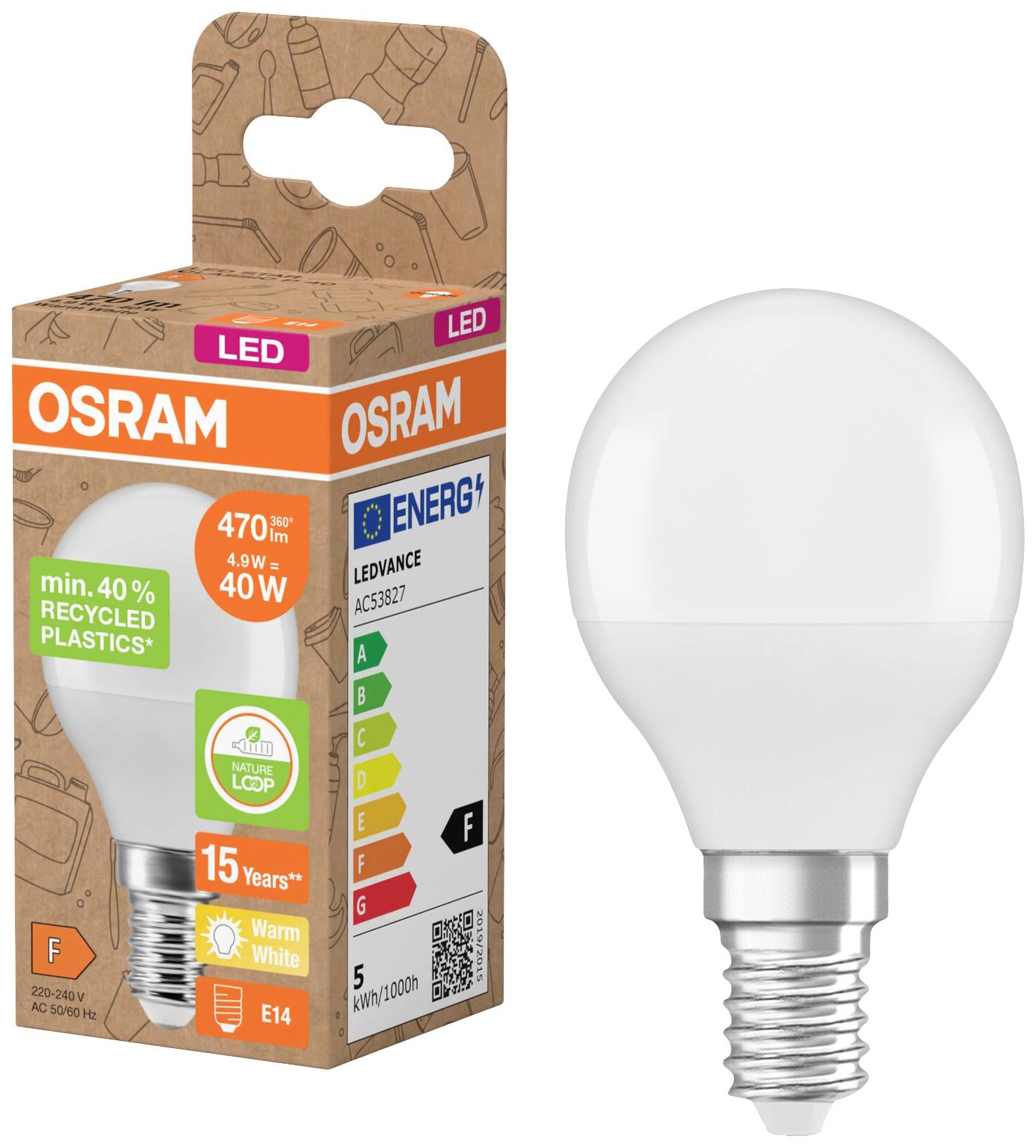 OSRAM HOMELIGHTING 4058075832084 LED EEK F (A - G) E14 Tropfenform 4.9W = 40W Warmweiß (Ø x L) 45mm x 79mm 1St.