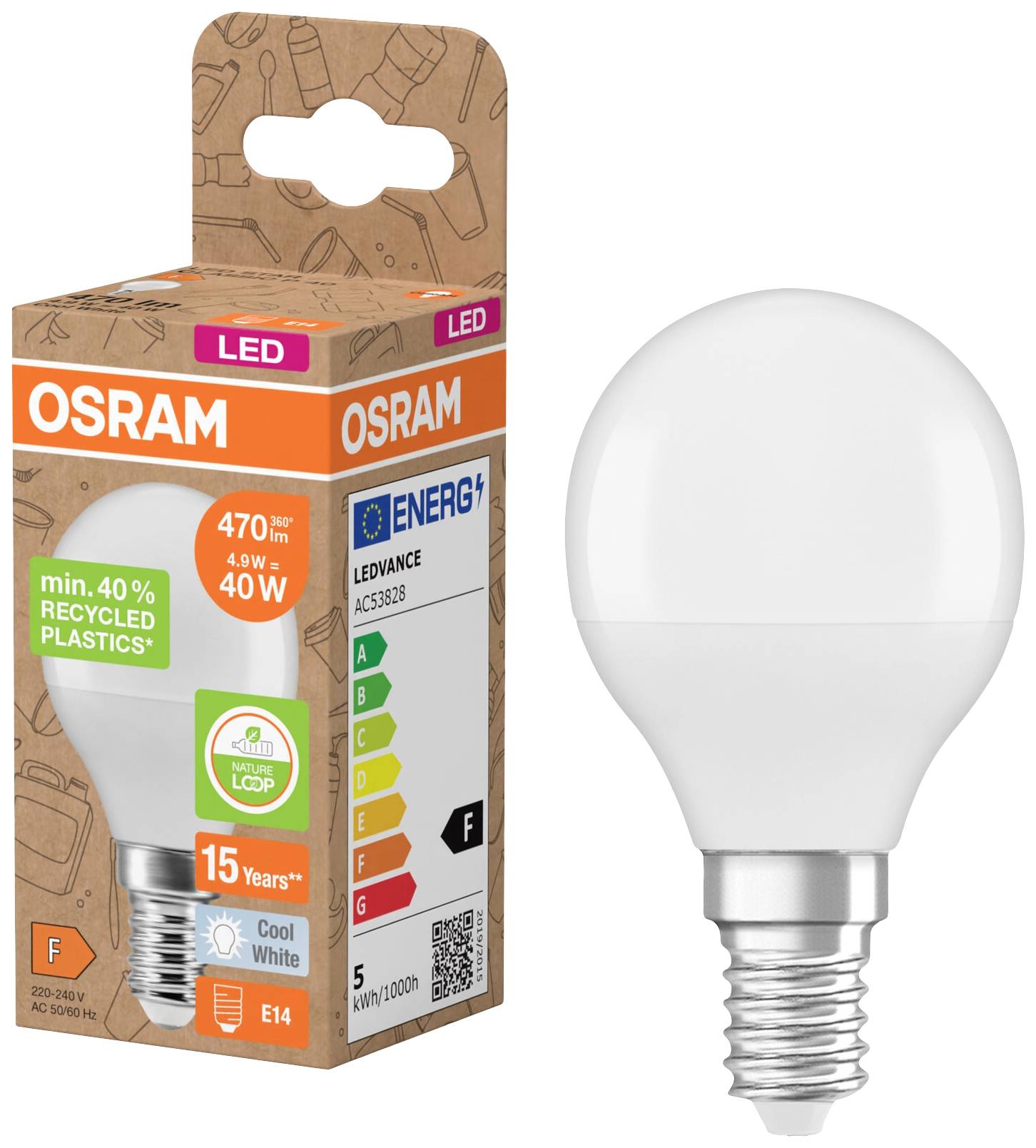 OSRAM HOMELIGHTING 4058075832107 LED EEK F (A - G) E14 Tropfenform 4.9W = 40W Neutralweiß (Ø x L) 45mm x 79mm