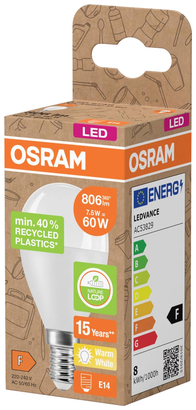 OSRAM HOMELIGHTING 4058075832121 LED EEK F (A - G) E14 Tropfenform 7.5W = 60W Warmweiß (Ø x L) 47mm x 89mm 1St.