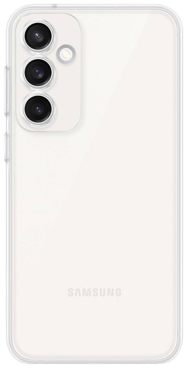 Ein modernes Smartphone mit drei Kameraobjektiven auf der Rückseite. Markenname 'Samsung' am unteren Teil sichtbar.