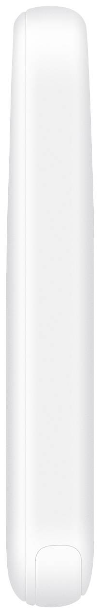 Seitenansicht eines weißen, schlanken Geräts mit glatten Kanten, keine sichtbaren Tasten oder Anschlüsse.