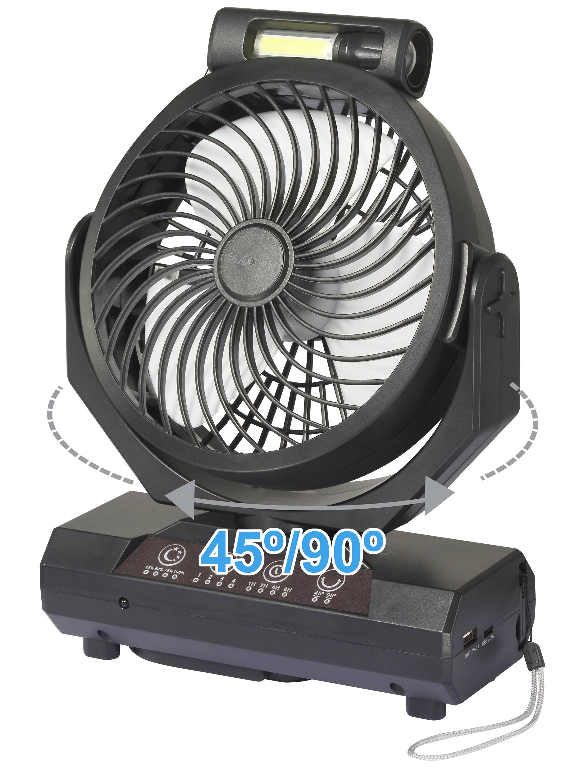 Sygonix Akku-Ventilator 4.6W (Ø) 205mm Schwarz Akkubetrieb möglich, mit Beleuchtung, Oszillierend, mit Fernbedienung