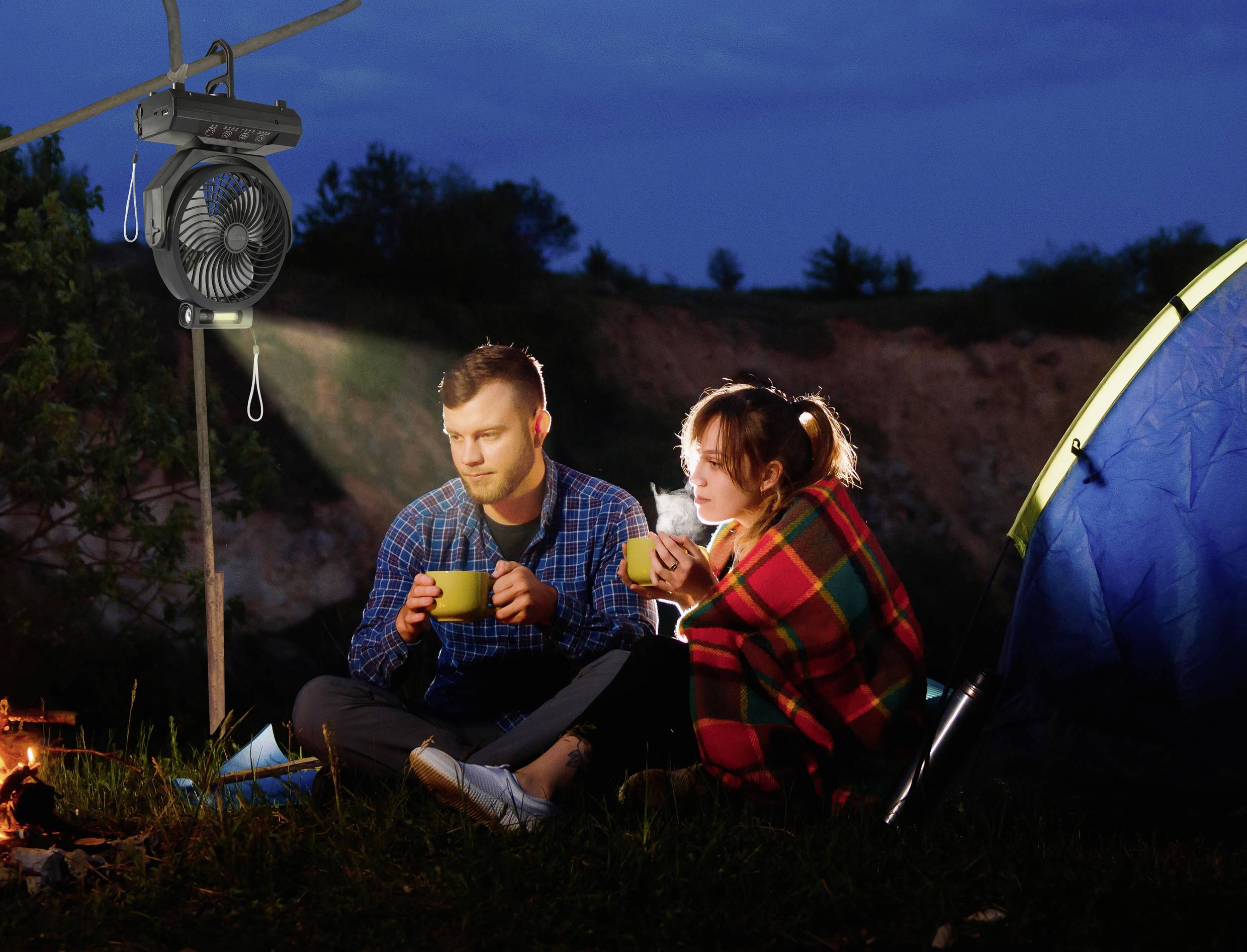 Sygonix Akku-Ventilator 4.6W (Ø) 205mm Schwarz Akkubetrieb möglich, mit Beleuchtung, Oszillierend, mit Fernbedienung