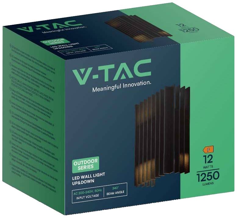 V-TAC LED Wandleuchte, Outdoor-Serie, 12 Watt, 1250 Lumen, schwarz, energieeffizient.