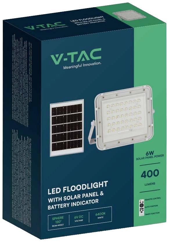 V-TAC VT-40W-W 7840 LED-Flutlichtstrahler, Solarmodul 16 W Neutralweiß Weiß