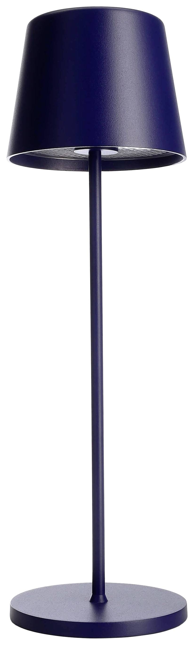 Dunkelblaue Stehlampe mit einfachem, modernem Design und schmalem, langen Standfuß. Ideal für Wohnzimmer oder Arbeitszimmerbeleuchtung.