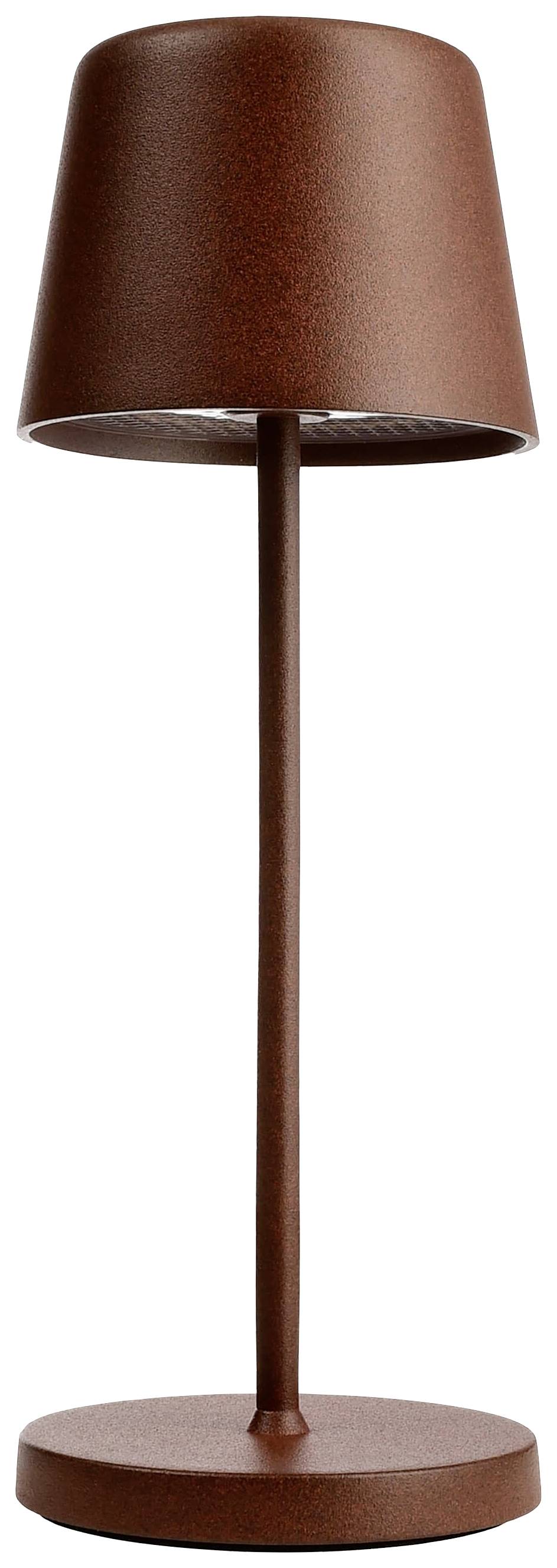 Braune Stehlampe mit schmalem Ständer und konischem Lampenschirm. Moderner, minimalistischer Stil.