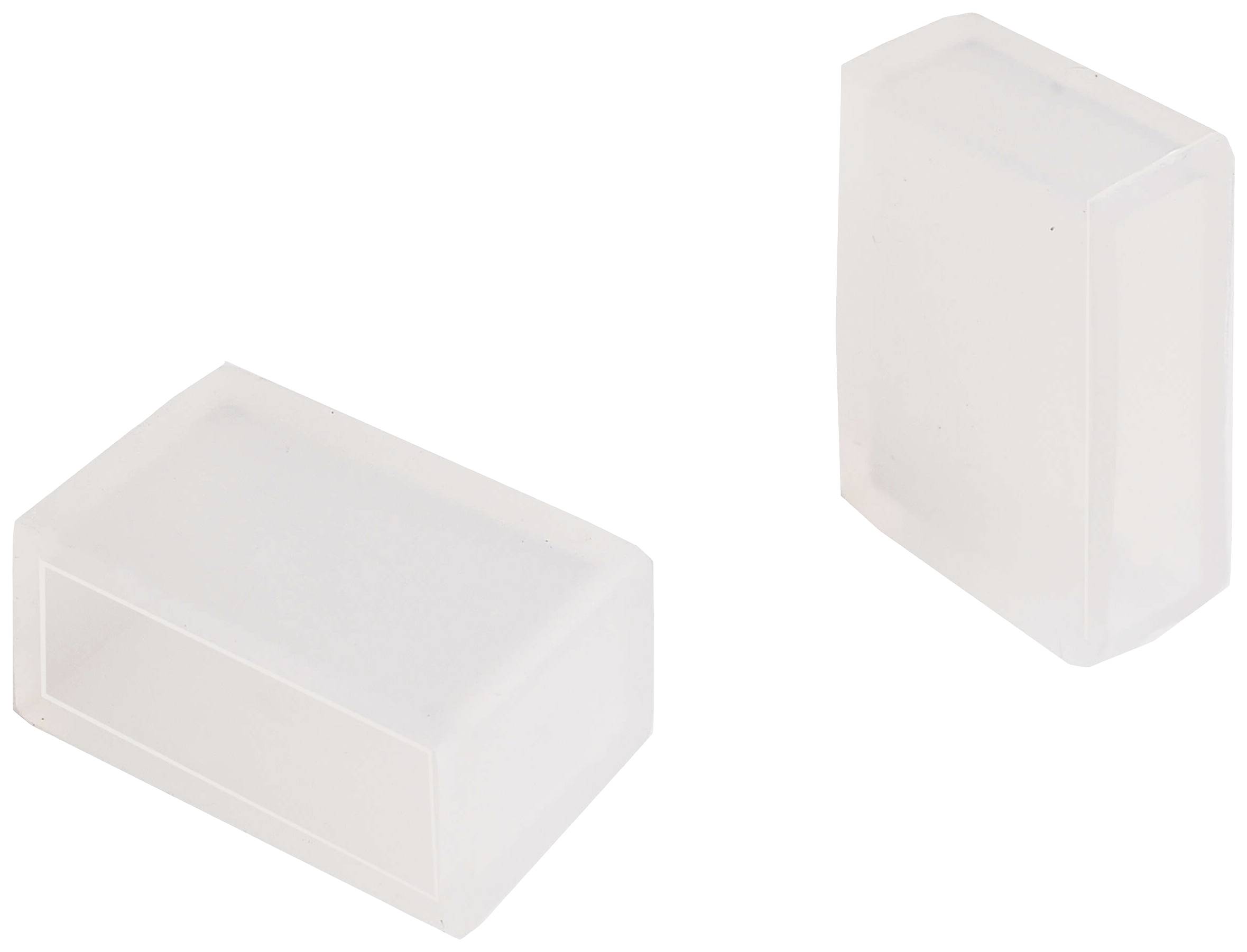 Zwei rechteckige, durchsichtige Plastikboxen, eine liegend, die andere stehend. Sie sind leer und unbeschriftet.