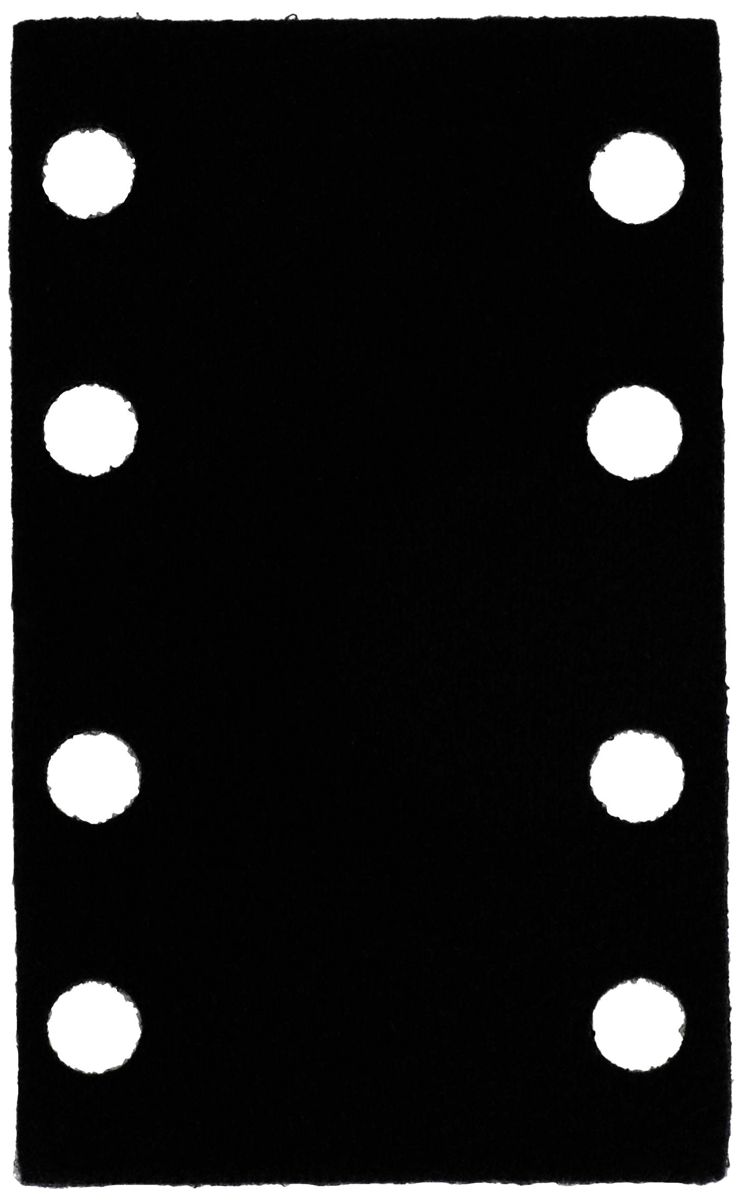 Ein schwarzes Rechteck mit sechs gleichmäßig verteilten runden Löchern in zwei vertikalen Reihen.