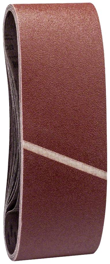 Braunes Schleifband in ovaler Form, bereit zur Verwendung in einer Schleifmaschine.