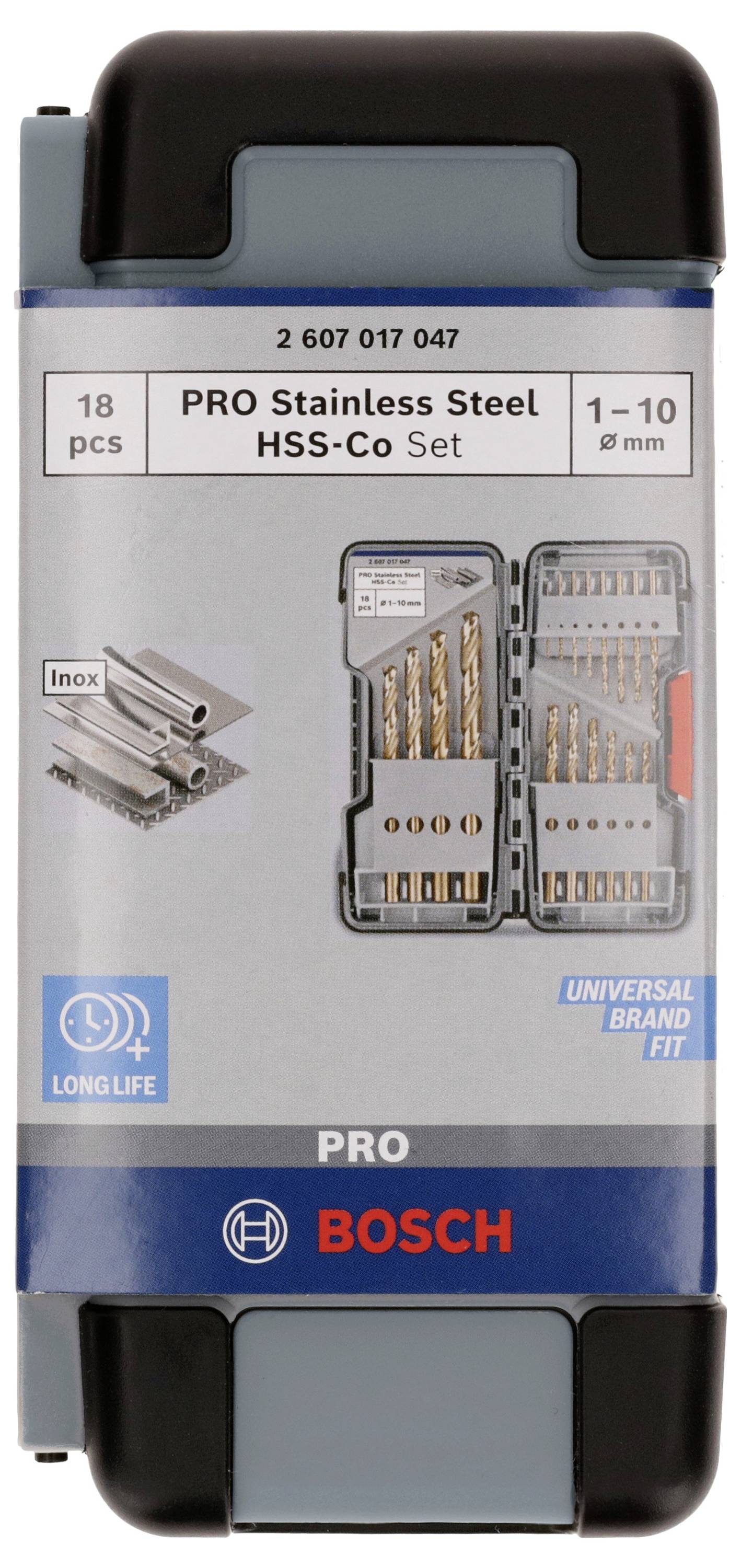 Bohrer-Set von Bosch, 18 Stück, HSS-Co für Edelstahl, Durchmesser 1-10 mm, langlebig, universell passend, mit Aufbewahrungsbox.