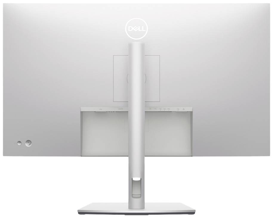 Rückansicht eines Dell-Monitors mit einem stabilen Standfuß und schlankem Design.