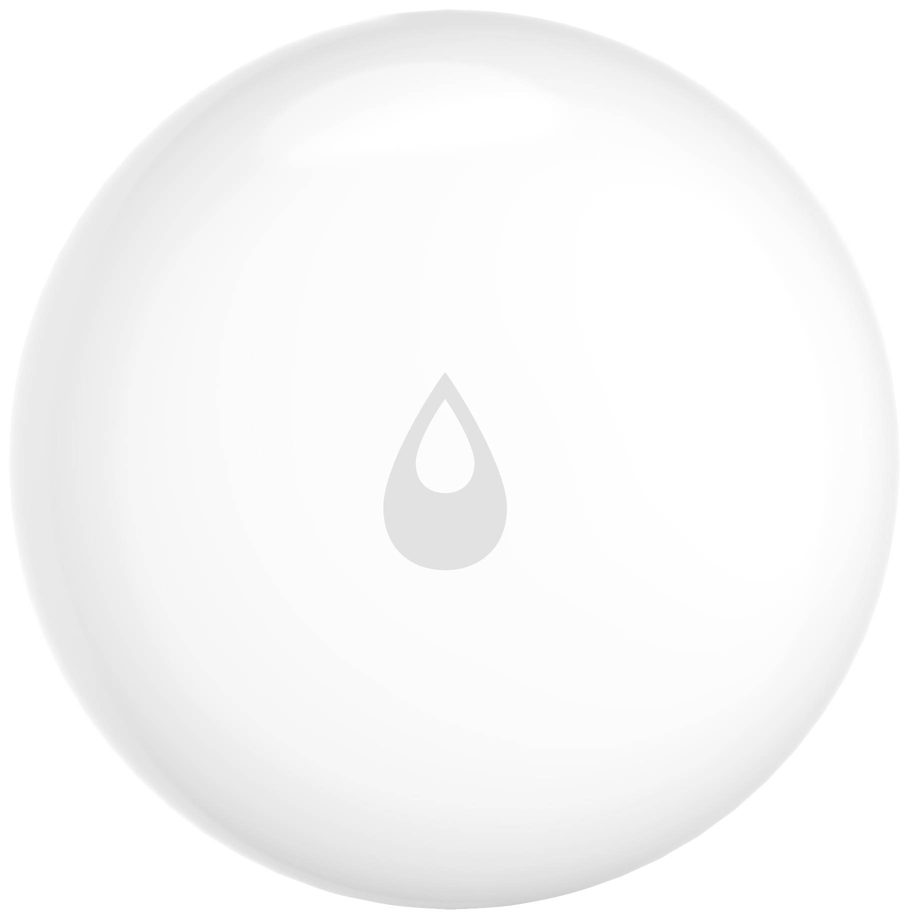 Eine weiße runde Form mit einem einfachen Tropfensymbol in der Mitte, dargestellt auf einem neutralen Hintergrund.