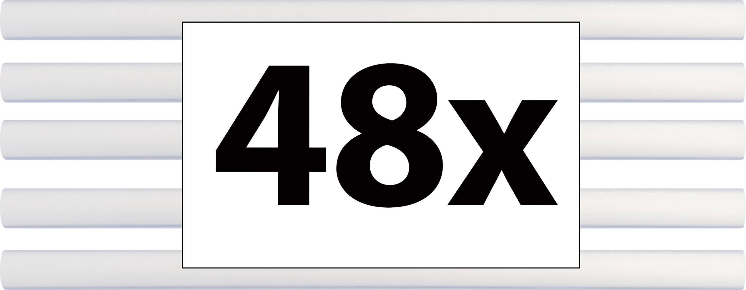 Sechs weiße Kerzen sind horizontal gestapelt. In der Mitte steht in schwarz '48x', was auf die Anzahl der Kerzen hinweist.