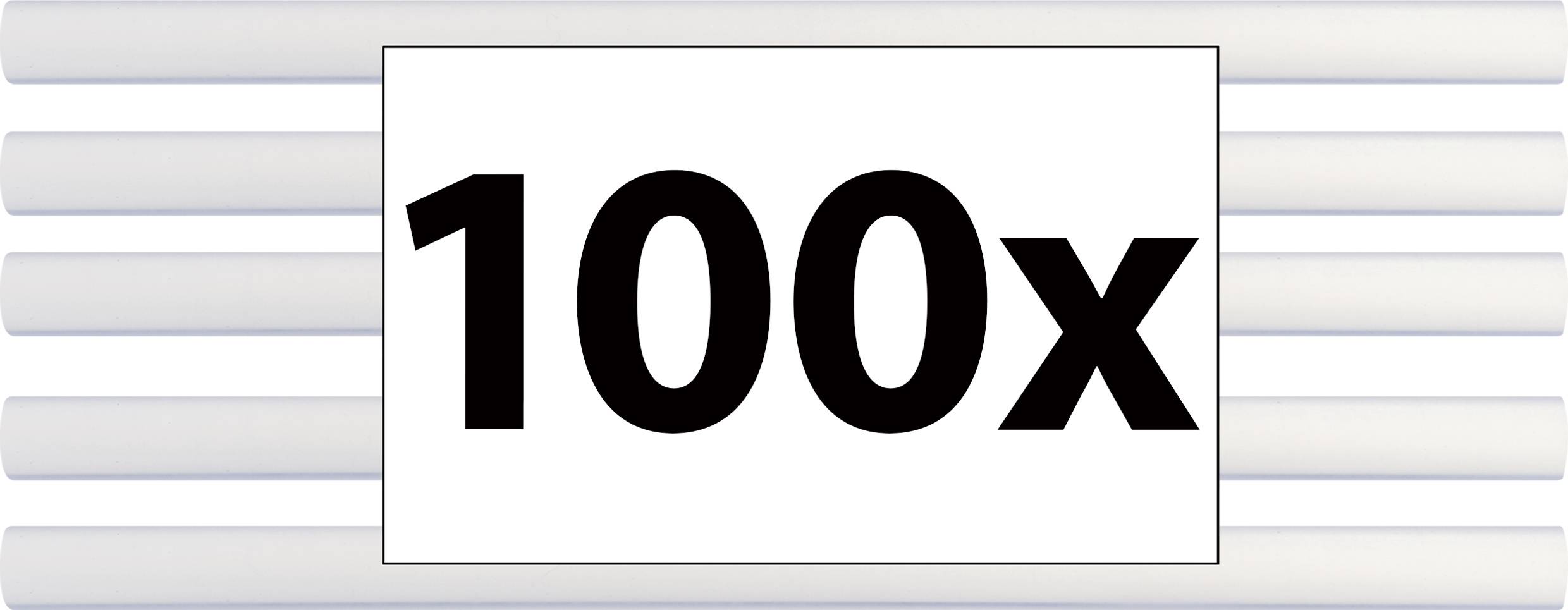 '100x' in schwarzer Schrift auf weißem Hintergrund, umgeben von waagerechten weißen Zylindern.