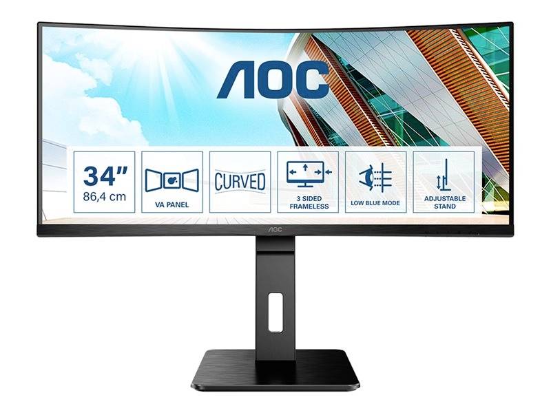 AOC CU34P2A LED-Monitor EEK G (A - G) 86.4 cm (34 Zoll) 3440 x 1440 Pixel 21:9 1 ms HDMI®, DisplayPort, USB-A (USB 3.2 Gen 1), Kopfhörer (3.5 mm Kl
