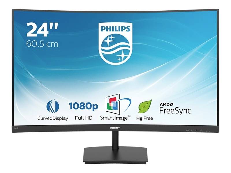 Philips Curved Monitor mit 24 Zoll (60,5 cm) Displaygröße. Eigenschaften: Full HD, SmartImage, Hg-frei, AMD FreeSync.