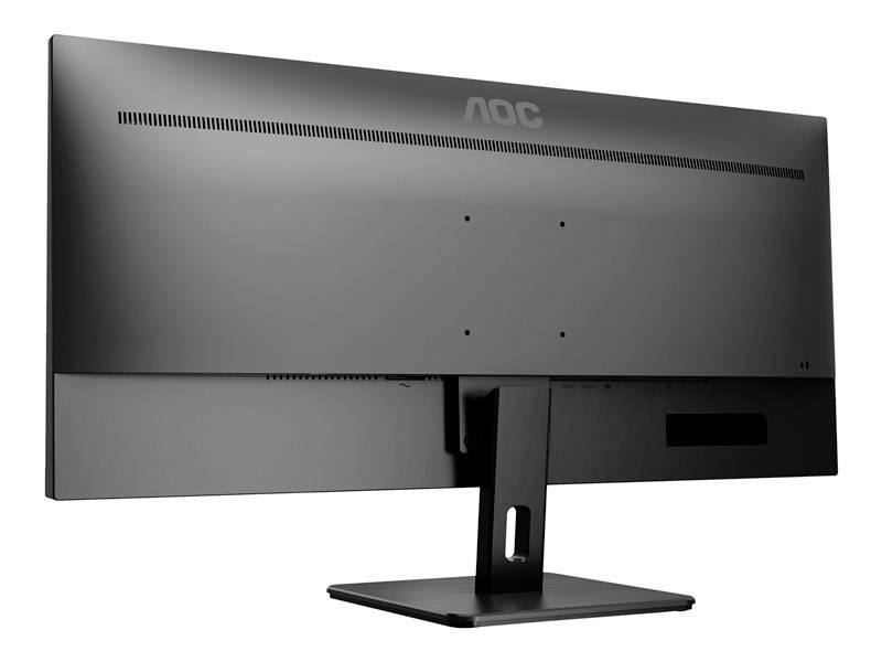 Rückansicht eines modernen Computerbildschirms auf einem Standfuß, mit einem schlichten Design und dem AOC-Logo oben.