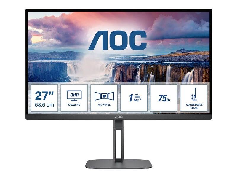 AOC Value-Line Q27V5N/BK LED-Monitor EEK F (A - G) 68.6 cm (27 Zoll) 2560 x 1440 Pixel 16:9 4 ms HDMI®, DisplayPort, Audio-Line-out VA LED