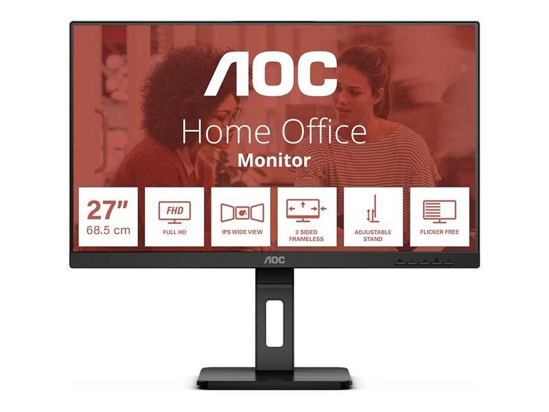 AOC Monitor für Home Office: 27 Zoll, Full HD, Weitwinkel, 3-seitig rahmenlos, verstellbarer Standfuß, flimmerfrei.