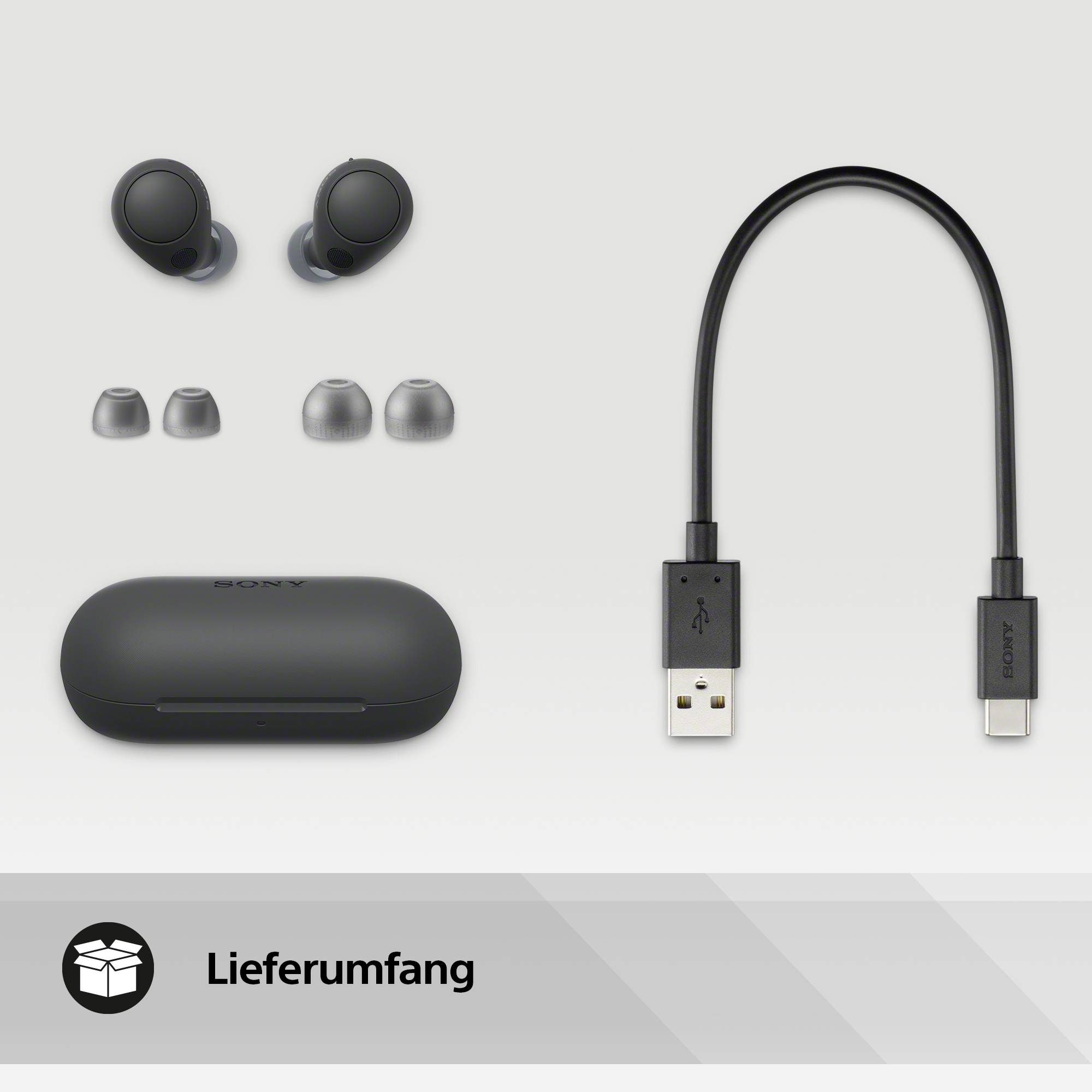 Sony WFC700NB.CE7 In Ear Kopfhörer Bluetooth® Stereo Schwarz Noise Cancelling Ladecase, Schweißresistent, Lautstärkeregelung HiFi