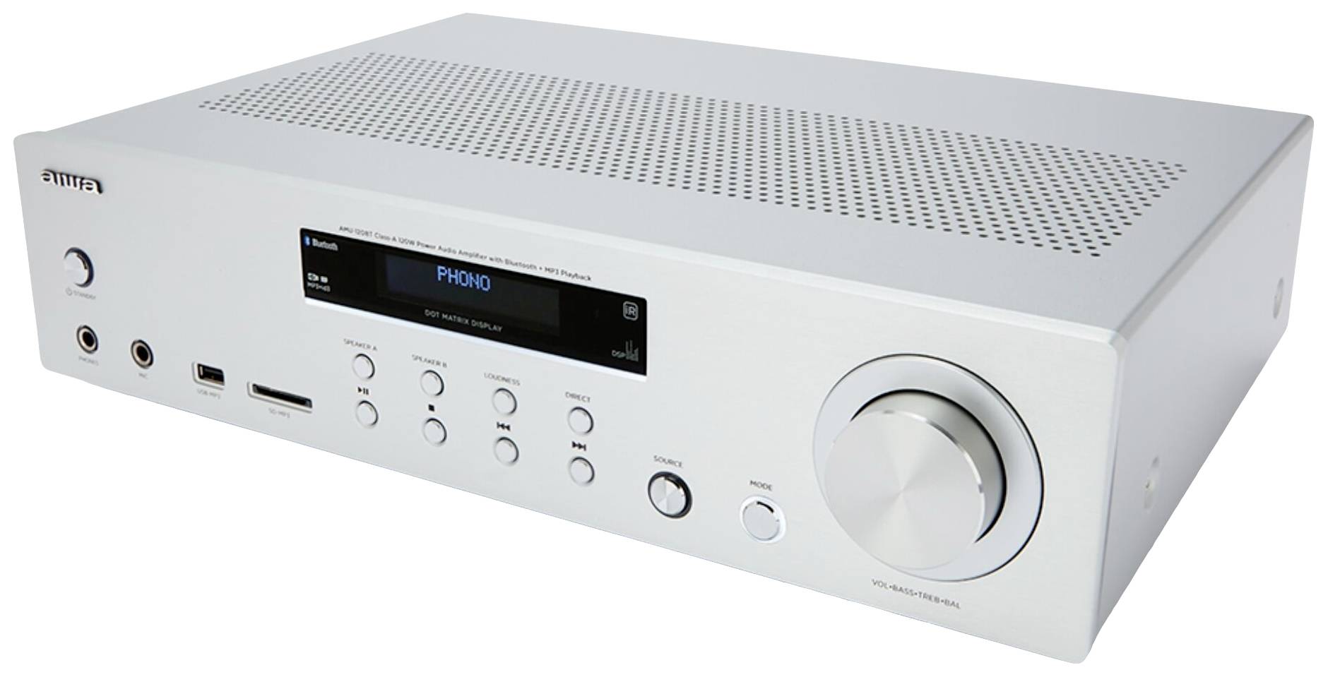 Aiwa AMU-120BTSL Stereo-Verstärker 2 x 60W Silber Bluetooth®