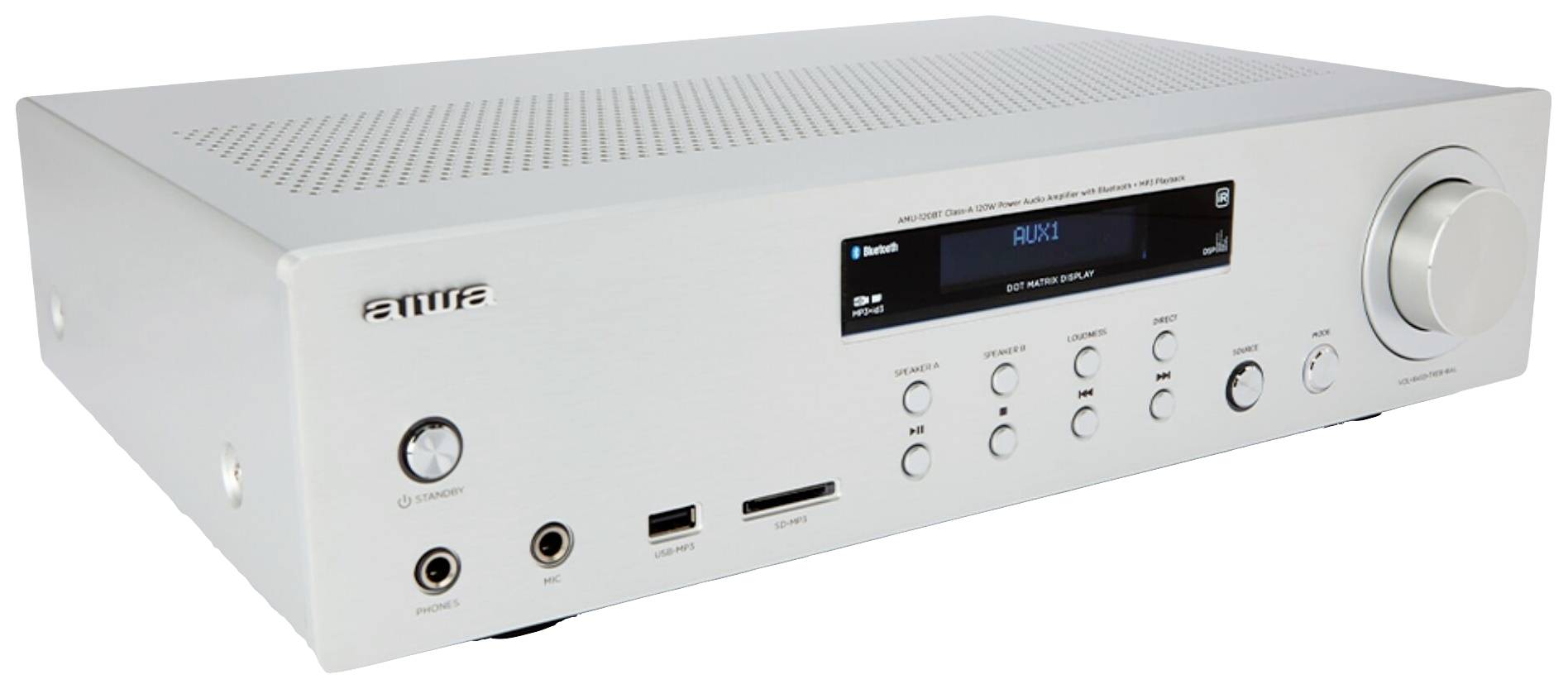 Aiwa AMU-120BTSL Stereo-Verstärker 2 x 60W Silber Bluetooth®