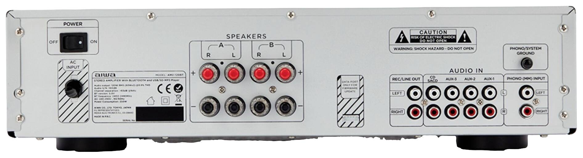 Aiwa AMU-120BTSL Stereo-Verstärker 2 x 60W Silber Bluetooth®