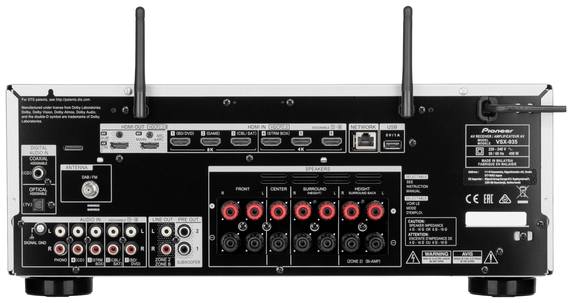 Pioneer VSX-935M2-S AV-Receiver 7 x 170W Silber Bluetooth®, AirPlay, Dolby Atmos®, High-Resolution Audio, USB, Internetradio