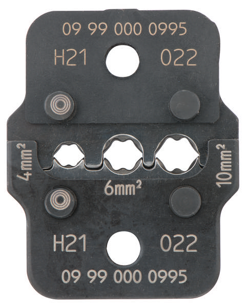 Crimpzangeinsatz mit drei Markierungen für Kabelgrößen: 4mm², 6mm², 10mm². Seriennummer: 09 99 000 0995, Modellnummer: H21 022.