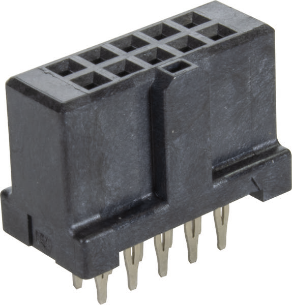 Schwarzer, rechteckiger Steckverbinder mit mehreren Metallpins.