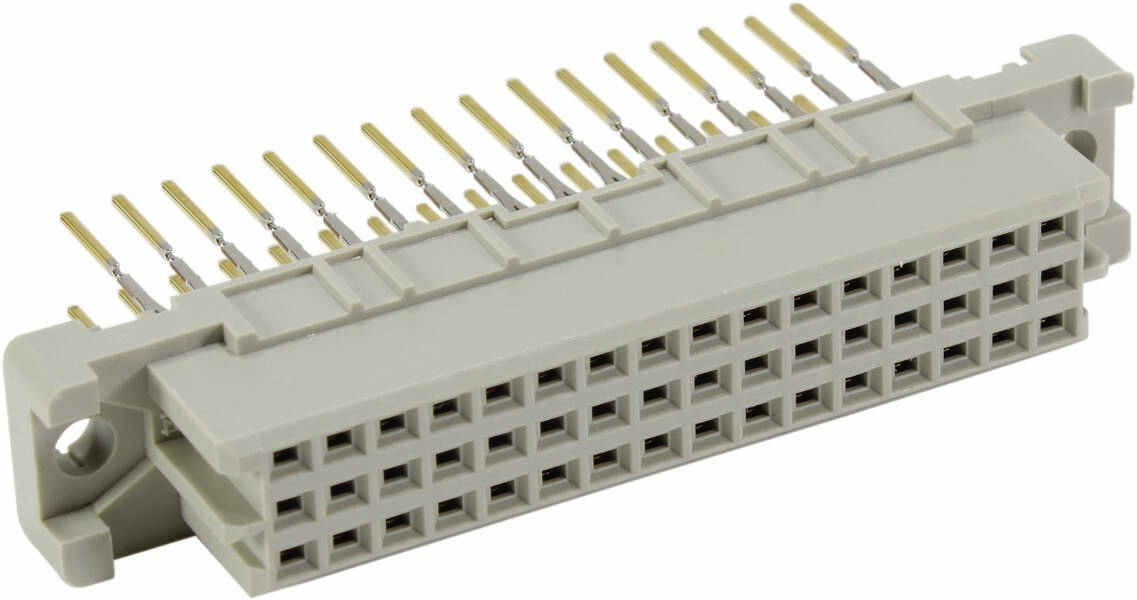 Ein weißer, rechteckiger Steckverbinder mit mehreren Pin-Reihen zum elektrischen Verbinden von Geräten oder Kabeln.