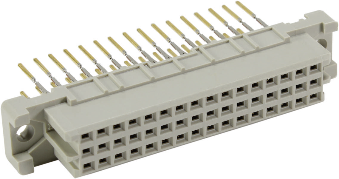 Ein weißer, rechteckiger Steckverbinder mit mehreren Pin-Reihen zum elektrischen Verbinden von Geräten oder Kabeln.