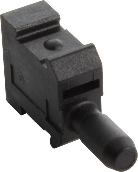 Schwarzer Mikro-Lichtschranken-Sensor mit rechteckiger Grundform und zylindrischer Spitze.