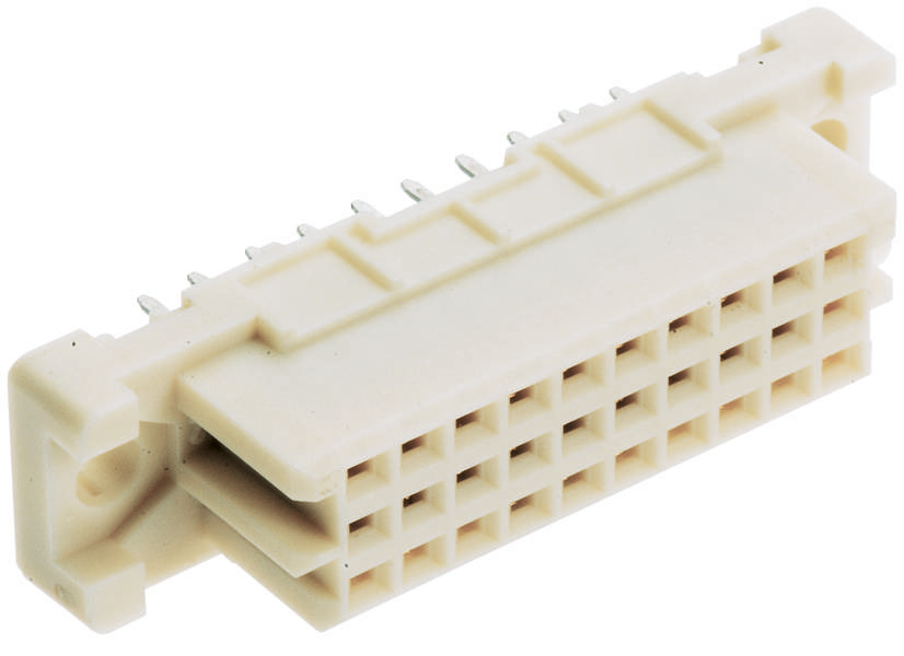 Kunststoff-Steckverbinder mit vielen kleinen metallischen Kontakten. Entwickelt für elektronische Geräte zur Signalübertragung.