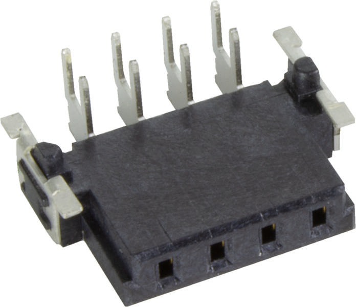 Schwarzer elektrischer Anschluss mit mehreren Metallpins, geeignet für Leiterplattenmontage und Daten- oder Stromverbindungen.