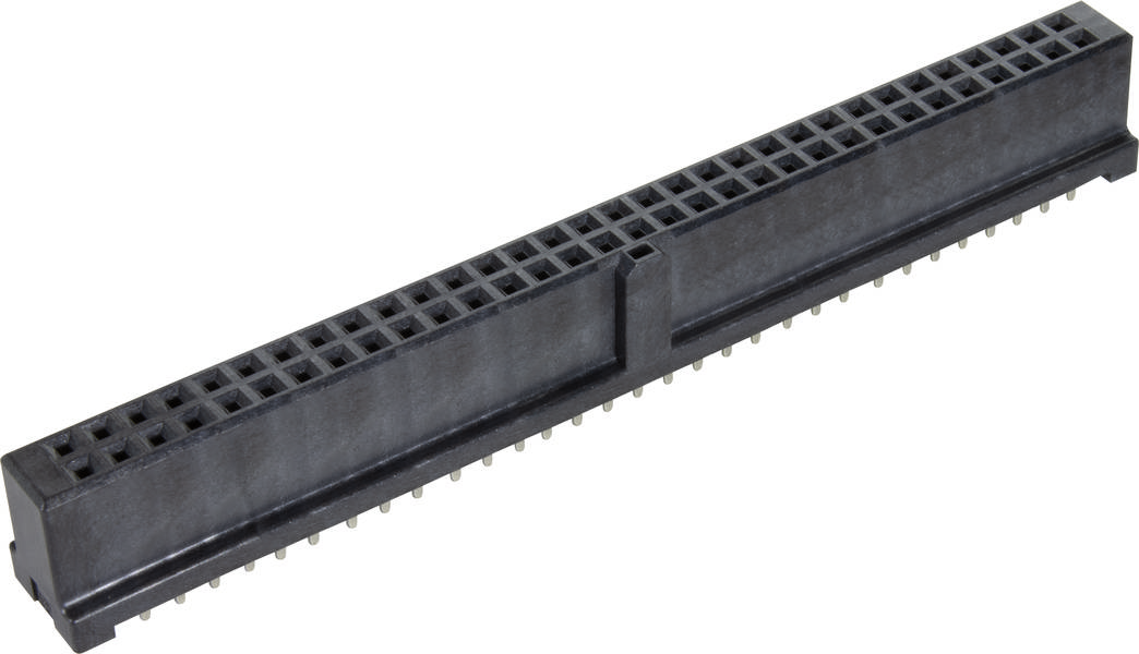 Ein rechteckiger elektrischer Steckverbinder mit zahlreichen Anschlussstiften, geeignet für elektronische Baugruppen und Leiterplatten.